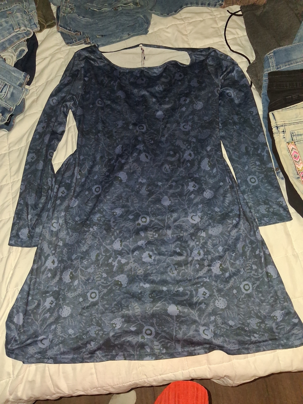 Women’s Navy Floral Long-Sleeve A-Line Dress